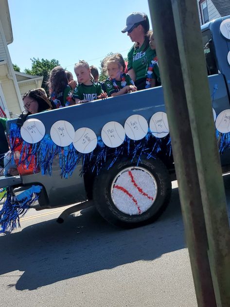 Baseball Parade Truck Ideas, Softball Floats Parade Ideas, Baseball Float Ideas Parade, Baseball Parade Float, Parade Decorations, Parade Float Decorations, Santa Claus Parade, Parade Ideas, Floating Decorations