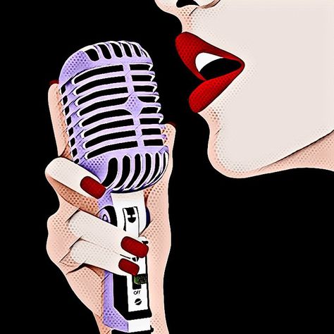 Woman Singing Drawing, Karaoke Illustration, Karaoke Aesthetic, Microphone Art, Microphone Aesthetic, Pop Art Marilyn, Coffee Doodle, Music Notes Tattoo, Ideas Cuadros