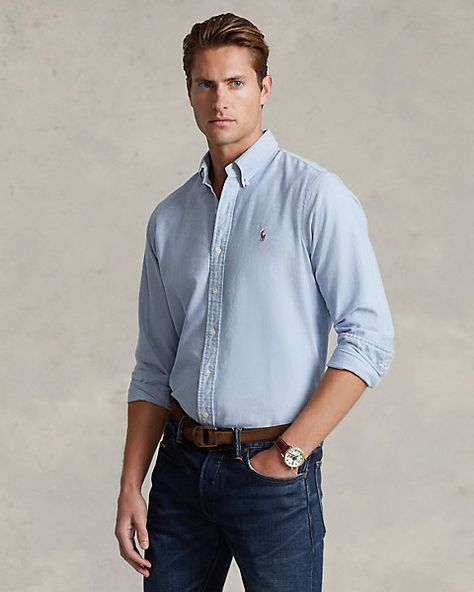 Slim Fit Oxford Shirt | Ralph Lauren 23 Fashion, Shirt Outfits, Fashion Vibes, Ralph Lauren Slim Fit, Outfits Hombre, Fashion 2024, Pull Sweat, Ralph Lauren Outfits, Slim Fit Shirt