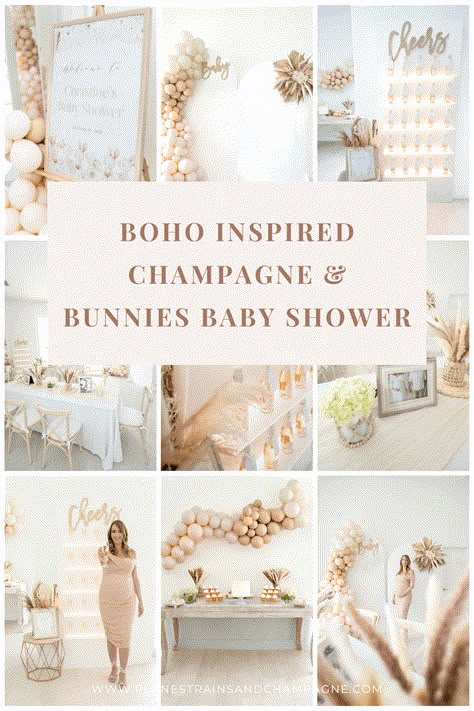 Pink And Cream Baby Shower Ideas, Boho Shower Table Decor, Baby Shower Decor Ideas Neutral, Boho Theme Baby Shower Ideas Girl, Bunny Shower Theme, Neutral Color Baby Shower Decor, Spa Baby Shower Ideas, Neutral Baby Girl Shower Ideas, Boho Neutral Baby Shower Ideas