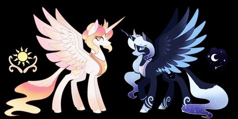 MLP redesign of Princess Celestia and Princess Luna Pony Oc, Mlp Twilight, My Little Pony Poster, Celestia And Luna, My Little Pony Princess, Unicorn Pictures, My Little Pony Wallpaper, My Lil Pony, Mlp Fan Art