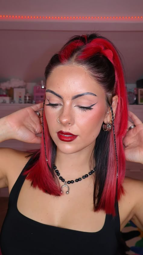 Easy half up half down hairstyle ❤️‍🔥 #sophiehannah #halfuphalfdownhairstyle #hairstyleideas #hairtutorial #hairreels | Sophie Hannah | altego_music · Original audio Punk Half Up Half Down Hair, Sophie Hannah Hairstyles, Sophie Hannah Hair, Glam Rock Hairstyles, Festival Hair Styles, Rave Hairstyles, Heir Style, Goth Egirl, Toned Hair