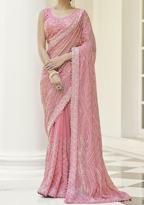 Arya Designer Imperial Heavy Party Wear Saree - db18544 Latest Traditional Dresses, Reception Saree, Wedding Sarees Online, Georgette Material, Baby Pink Colour, Wedding Saree Indian, Saree Trends, Designer Lehenga Choli, Zari Work