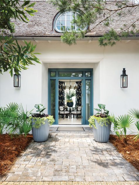 Door Design Color, Rosemary Beach Homes, The Universe Has My Back, Universe Has My Back, Brick Sidewalk, Gas Lamps, Bath Window, Contemporary Beach House, The Power Of Intention