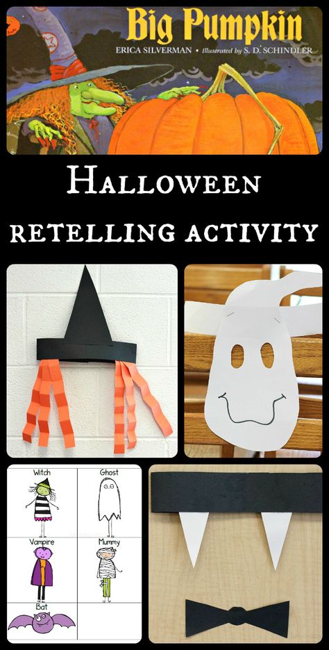 Read a favorite Halloween book, create headbands for the characters, then retell and sequence the story in a silly meaningful way! Includes free printable. Big Pumpkin Book Activities, Halloween Theme Preschool, Halloween Picture Books, Retelling Activities, Big Pumpkin, Reader's Theater, Car Book, Crafty Morning, Pumpkin Books