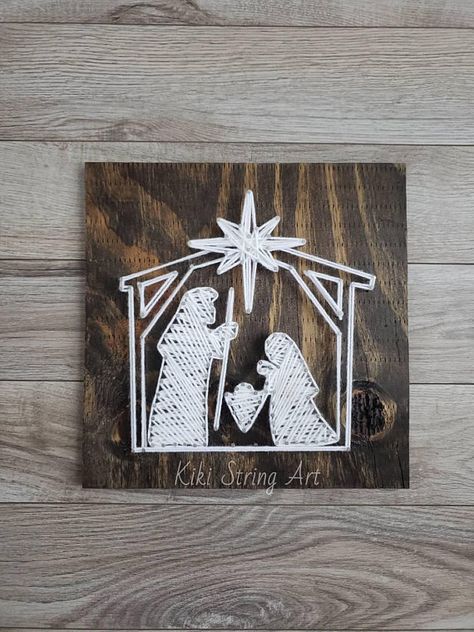 Nativity Decorations, Shelf Decor Christmas, Nursery String Art, Christmas String Art, Diy Birthday Gifts For Dad, Nativity Wood, Rustic Christmas Crafts, Elephant Nursery Decor, Christmas Beach