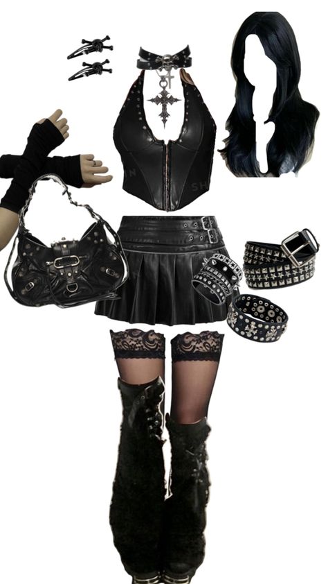 Rock Star Clothes, Gothic Emo Outfits, Jazz Show Outfit, Alt Fancy Outfits, Emo Birthday Outfit, Girly Alt Outfits, Studded Outfit, Alternative Club Outfit, Concert Outfit Metal