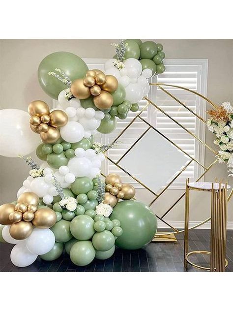 Occasion	Baby Shower, Birthday Color	Sage Green Gold Included Components	Balloon Arch Material	Rubber  [Sage Green Balloon Garland Arch Kit]The package comes in olive green, white and gold in three colors, total 129pcs Balloons - 18inch 4pcs, 12inch 65pcs, 5inch 60pcs and balloon garland accessories. Enough quantity and different sizes will meet the needs of your different theme parties. [Material]The sage green balloons are made of latex material and are very durable, bright colors, you can hang them on walls, curtains, gardens and anywhere you like. [Funny Memories]Sage green is a very retro color, it represents quiet. Sage green birthday decorations will make your party unique and create a perfect your baby shower birthday party wedding decorations, that everyone will like. [Easy Assemb Safe Green, Green Decorations Party, Green And Neutral Balloon Arch, Sage Green Ballons Decoration, Irish Balloon Arch, Sage Green White And Gold Balloons, Olive Green Gold And White Balloons, Sage Green Gold And White Balloon Decor, Birthday Decorations For Men