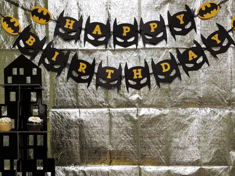 Batman birthday banner Batman Birthday Decorations, Batman Sweet 16, Batman Birthday Banner, Batman Banner, Superhero Birthday Party Games, Batman Party Decorations, Batman Sign, Batman Theme, Diy Birthday Banner