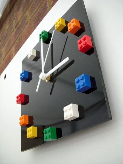 Fabulas Wall Clocks to embrace Your Home Entrance (4) Lego Bedroom, Lego Wall, Bar Basement, Diy Wand, Lego Room, Deco Originale, Wall Clock Design, Square Wall Clock, Finished Basement