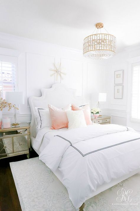 glam guest bedroom wainscoting Glam Guest Bedroom, Bedroom Wainscoting, Neutral Bedroom, Preppy Room, Pink Pillows, House Room, Room Inspiration Bedroom, Room Ideas Bedroom, Guest Bedrooms