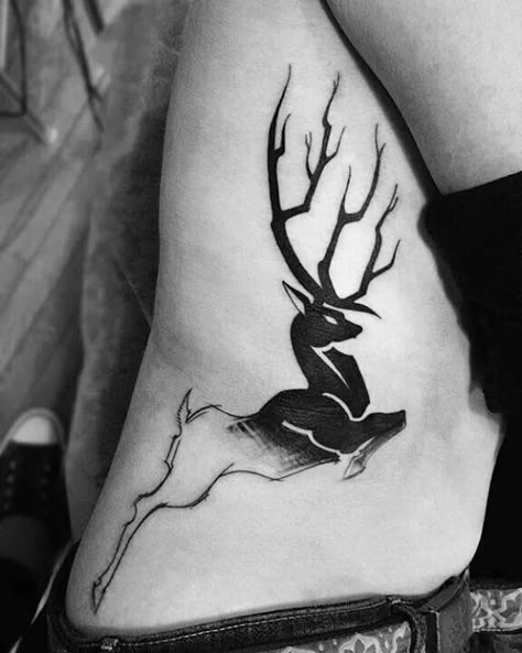 Love how it goes from solid, geometrical to pencil strokes. Might be good for the mountain or the guy climbing Ben Volt Tattoo, 2spirit Tattoo, Deer Tattoo Designs, Stag Tattoo, Spiritual Tattoo, Faded Tattoo, Spirit Tattoo, Deer Tattoo, Bad Tattoos