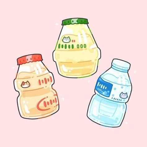 Drinks Stickers, Japanese Soda, Asian Drinks, Childhood Snacks, Chibi Food, 귀여운 음식 그림, Sticker Design Inspiration, Drink Stickers, Food Artwork