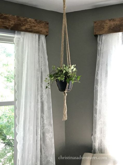 Wood Valance with Lace Curtains on Tension Rod #decoracionrustica Wood Window Valance, Valance Tutorial, Wood Valances For Windows, Wood Valance, Farmhouse Window Treatments, Wood Window, Farmhouse Windows, Farmhouse Curtains, Home Decor On A Budget