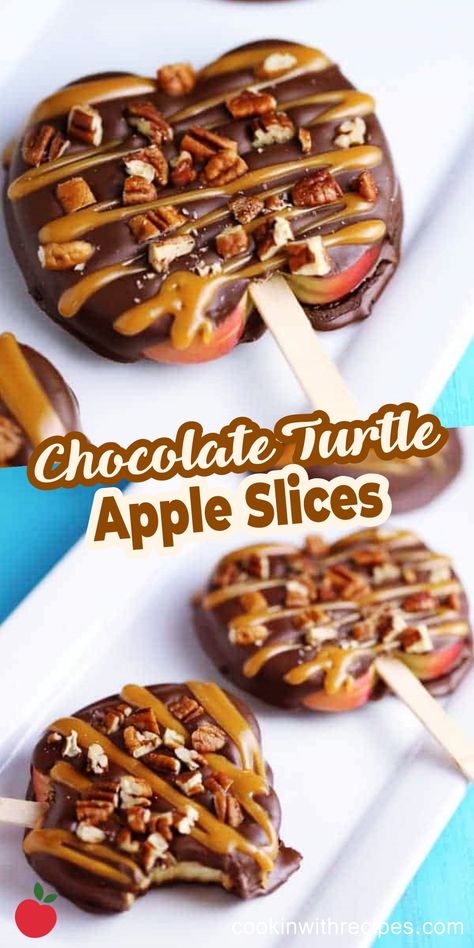 Chocolate Turtle Apple Slices Recipe Turtle Apple Slices, Best Apple Desserts, Apple Slice Recipe, Chocolate Turtle, Apple Desserts Easy, Dessert Oreo, Chocolate Apples, Chocolate Turtles, Nut Snacks