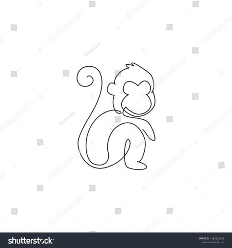 One Continuous Line Drawing, Drawing Minimal, Monkey Drawing, Monkey Tattoos, Single Line Drawing, Monkey Art, Hummingbird Tattoo, Continuous Line Drawing, 카드 디자인