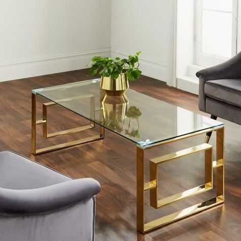 Coffee Table Pictures, Gold Coffee Table, Deco Boheme, Glass Top Coffee Table, Stainless Steel Cleaning, Metal Coffee Table, Diy Furniture Table, Glass Top Table, Glass Coffee Table