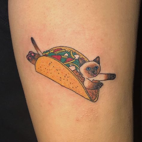 Taco Cat Taco Tattoo, Taco Tattoos, Pizza Tattoo, Cute Animal Tattoos, Tattoo Apprenticeship, Food Tattoos, Peacock Feather Tattoo, Nerd Tattoo, Bag Of Chips