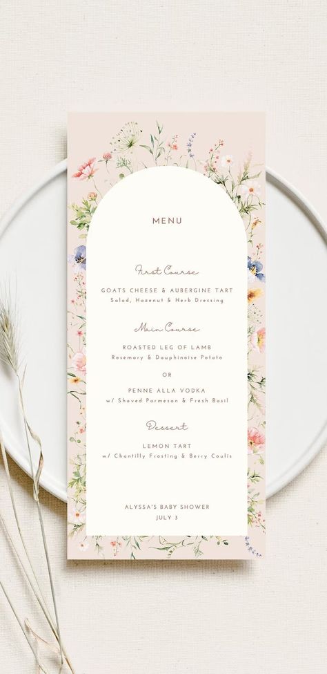 Pink Floral Menu Card Baby in Bloom Girl Baby Shower Menu Template Pink Arch Bridal Menu Floral Garden Wedding Menu Editable Template - Etsy Menu Design Ideas Templates, Floral Garden Wedding, Menu Card Design, Baby Shower Menu, Intimate Wedding Reception, Garden Wedding Reception, Baby In Bloom, Baby Shower Brunch, Baby Shower Invitaciones