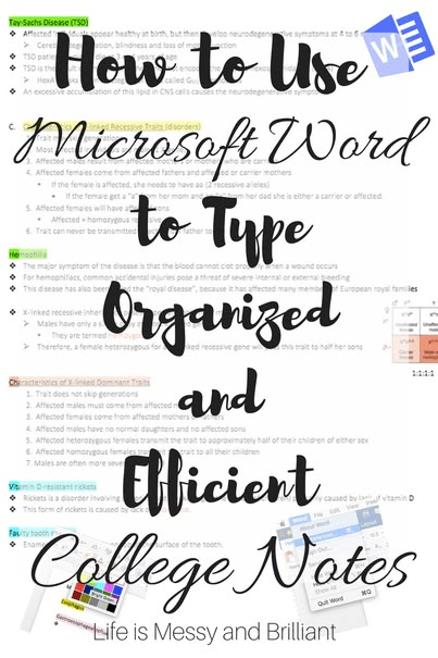 Learn a couple of awesome tips and tricks to learn how to use Microsoft Word to Type Organized and Efficient College Notes College Notes Organization, Nursing School Organization, Studie Hacks, Excel Formulas, Note Taking Tips, Study Buddy, College Notes, College Organization, School Organization Notes