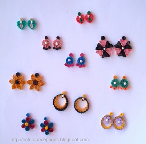 Color Conceptions: Quilled earrings Quilted Earrings, Quilling Studs, Earrings Quilling, Quilling Necklace, Quilling Jewellery, Paper Bows, Paper Quilling Earrings, Shani Dev, Quilling Projects