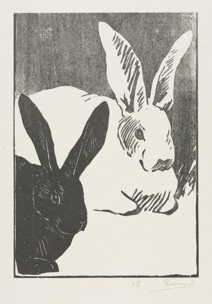 "The Rabbits" - Henri Charles Guérard - French - 1893 Symbolic Art, 19th Century Art, Woodcuts Prints, Cleveland Museum Of Art, Japanese Artists, Art Movement, Art Plastique, Linocut, Rabbits