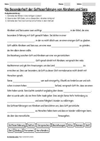 Arbeitsblatt mit QR-Code zum Thema "Die Besonderheit der Gotteserfahrung von Abraham und Sara" | Unterricht.Schule Qr Code