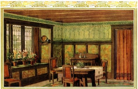 Choosing colors and patterns for your home (1910) - Vintage home decor #homedecor #homedecorating #home #paint #wallpaper #vintagehomes #clickamericana #1910 Craftsman Interiors, Arts And Crafts Interiors, Period Living, Craftsman Bungalow, Living Vintage, Bungalow Style, Quirky Home Decor, Craftsman Bungalows, Arts Crafts Style