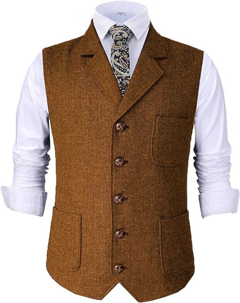 Amazon.com: Mens Retro Suit Vest Tweed Wool Regular Fit Dress Waistcoat Herringbone for Jacket (Coffee,3X-Large) : Clothing, Shoes & Jewelry Tweed Outfit, Retro Suits, Money Outfit, Herringbone Jacket, Outfit For Men, Suit Vest, Fit Dress, Dracula, Fitted Dress