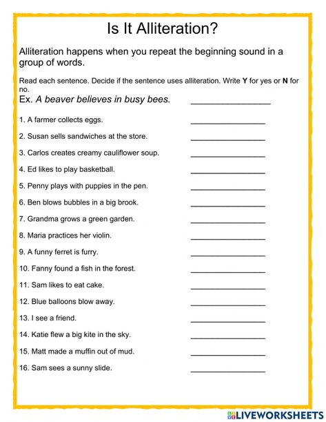 4th Grade Language Arts Worksheets, Alliteration Worksheet, Alliteration Examples, Alliteration Activities, Figurative Language Worksheet, Escuela Diy, English Notes, Language Arts Worksheets, Ela Worksheets