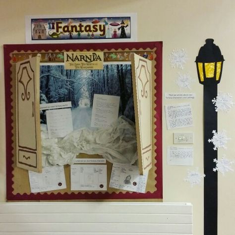 Narnia Fantasy Display ⛄❄ Narnia Display, Narnia Classroom, Ela Classroom Decor, Lion Witch And The Wardrobe, Lion Witch And Wardrobe, Narnia Party, Narnia Wardrobe, Reading Corner Classroom, Lapbook Ideas