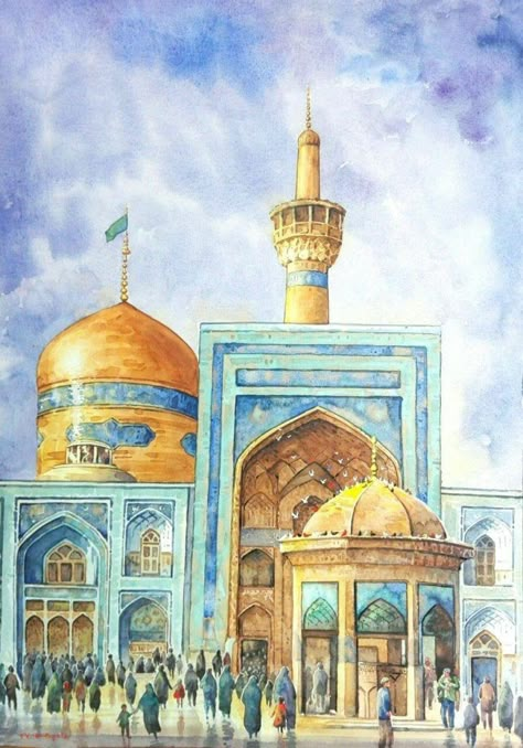 Imam Reza Shrine, Imam Reza, Mosque Art, Islamic Cartoon, Islamic Calligraphy Painting, Karbala Photography, Art Drawings Sketches Pencil, Islamic Art Pattern, Islamic Artwork