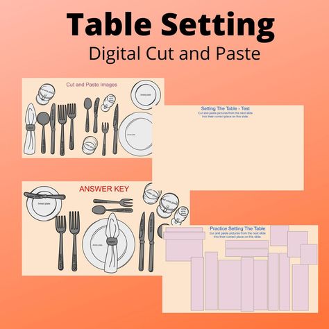 @forkandknifeteacher posted to Instagram: Assess student knowledge of table setting with a digital worksheet. #familyconsumerscience #teachculinary #culinaryeducation #sayyestofcs #fcs #cookingteacher #highschoolfoods #teachhospitality #homeeconomics #facs #fccla #aafcs #fcsteacher #fcseducation #fcsed #facsteacher #facslife #prostart #culinaryeducation Culinary Classroom, Fcs Classroom, Culinary Lessons, Family Consumer Science, Plates And Cutlery, Digital Table, Cooking In The Classroom, Culinary Food, Setting A Table