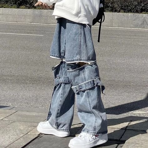 Detachable Jeans, Streetwear Cargo Pants, Harajuku Street, Retro Jeans, Harajuku Streetwear, Women Street, Trouser Style, Vintage Pants, Jeans Men