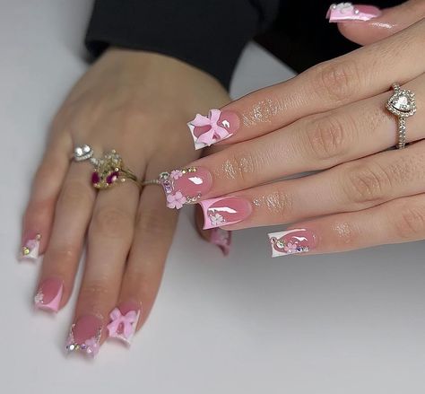 Designs For Short Nails, Hard Nails, French Tip Acrylic Nails, Girly Acrylic Nails, Short Square Acrylic Nails, Long Acrylic Nails Coffin, Long Square Acrylic Nails, Easy Nails, Nail Swag