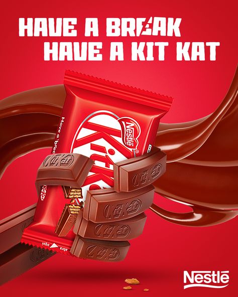 Graphic Design Campaign Ideas, Advertising Posters Design, Ads Ideas Creative, Chocolate Advertising Design, Kitkat Ads, Post Creative Design, Chocolate Advertisement, Chocolate Ads, Instagram Social Media Design