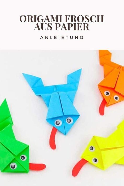 Frosch aus Papier ✓ ganz einfach und schnell selber basteln ✓ Schritt für Schritt Anleitung ➞ dekoking.com ✓ immer schöne DIY & Bastelideen ♥ Origami Frog, Paper Folding Crafts, Paper Folding, Origami, Kindergarten, Gaming Logos, ? Logo, Pins, Art