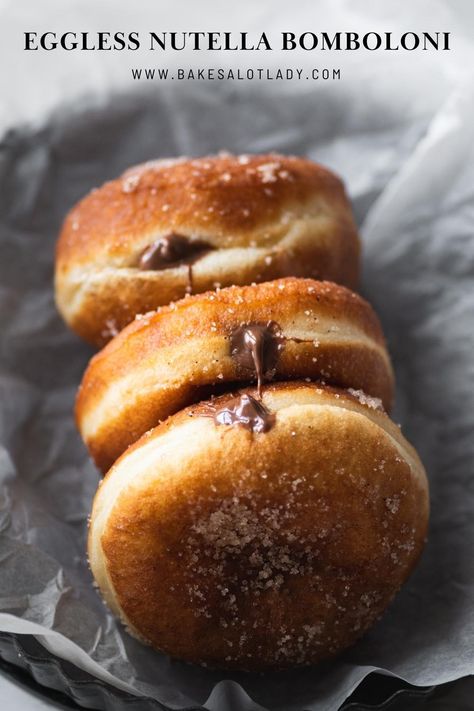 These doughnuts are amazing. They are the best, easy eggless doughnuts you will make. They can be baked or fried, whatever you desire. Bomboloni Recipe, Nutella Donuts, Italian Chocolate, Eggless Desserts, Eggless Baking, Breads & Buns, Vital Wheat Gluten, Chocolate Heaven, Chocolate Mousse Cake