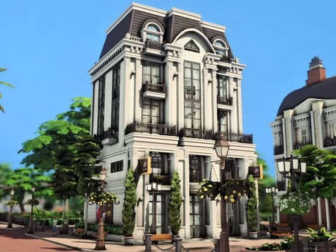 Sims 4 Brooklyn Apartment, Sims 4 Paris Build, Sims 4 Designer Jewelry Cc, Sims 4 Jewelry Store, Sims 4 Store Ideas, Sims 4 Deco Buildings Cc, Sims 4 Build Cc Exterior, Sims 4 Public Lots, Sims 4 Boutique