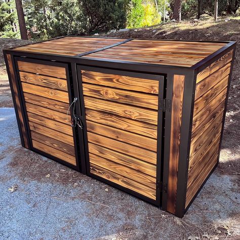 Outside Trash Can Ideas, Bear Proof Garbage Storage Diy, Bear Proof Trash Can Storage, Bear Proof Garbage Storage, Wooden Trash Can Holder, Trash Enclosure, Trash Can Storage Outdoor, Wooden Trash Can, Hide Trash Cans