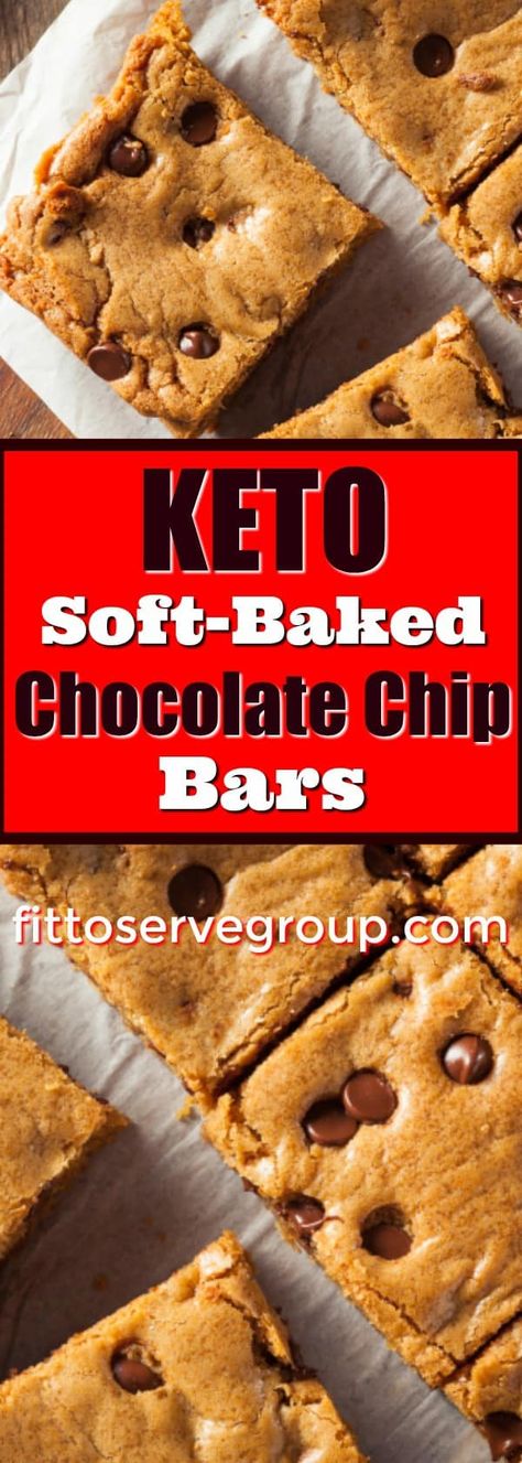 Keto Soft Baked Chocolate Chip Bars. If you're wanting a chocolate chip bar recipe that is low in carbs and keto-friendly, these are it. #ketochocolatechipbars #ketosoftbakedcookies #ketosoftbakedchocolatechipbars #lowcarbsoftbakedcookies #lowcarbcookiebars #lowcarbcookies #ketocookies #ketocookiebars Chip Bar, Soft Baked Cookies, Keto Fudge, Desserts Keto, Postre Keto, Chocolate Chip Bars, Low Carb Snack, Keto Chocolate Chips, Low Carb Diets