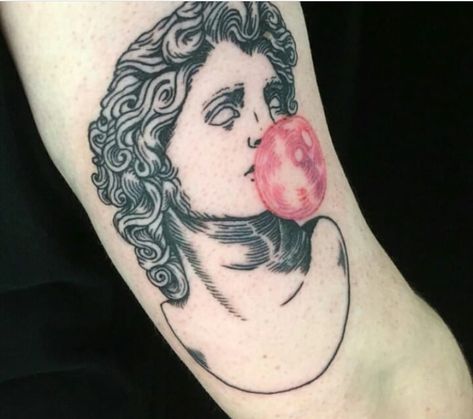 Alexander the Great blowing a bubble in pink bubblegum Bubblegum Tattoo, Pink Tattoo, Pink Bubblegum, Greek Tattoos, Alexander The Great, What Is Tumblr, Body Mods, Bubblegum Pink, Future Tattoos