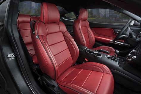 Ford Mustang Seat Covers | Leather Seats | Interiors | Katzkin Red Interior Car, Ford Mustang Interior, Car Upholstery Cleaner, Mustang Interior, Black Mustang, Ford Mustang Coupe, S550 Mustang, Leather Car Seat Covers, Leather Car Seats