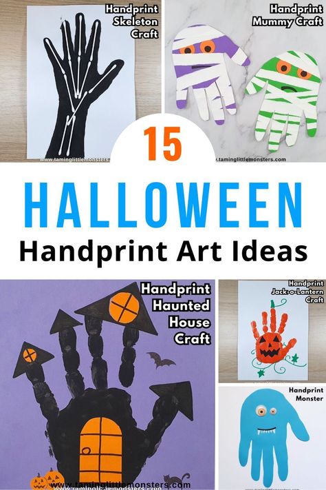 Halloween Hand Painting For Kids, Finger Paint Halloween Crafts, Handprint Crafts Halloween, Kindergarten Craft Halloween, Fingerprint Halloween Crafts, October Crafts Preschool Art Projects, Nursery Halloween Crafts, Baby Art Halloween, Halloween Toddler Arts And Crafts