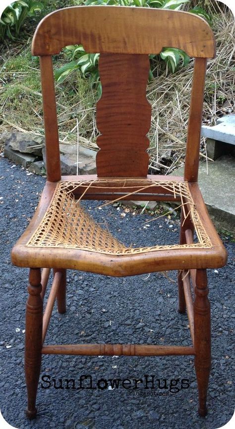 Cheap Fix for a Chair With Broken Cane Old Wooden Chairs Makeover Diy Projects, Refinish Cane Back Chairs, Replace Cane Back Chair With Fabric, Upcycle Cane Back Chairs, Beachy Desk, Repair Cane Back Chair, Painting Old Chairs, Cane Chair Redo, Cane Chair Makeover