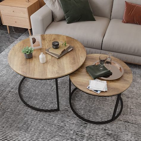 Amazon.com: Smuxee Nesting Coffee Table Set of 2, 23.6" Round Coffee Table Wood Grain Top with Adjustable Non-Slip Feet, Industrial End Table Side Tables for Living Room Bedroom Balcony Yard : Home & Kitchen Round Coffee Table Wood, Side Tables For Living Room, Round Coffee Table Decor, Round Living Room Table, Industrial End Table, Coffee Table Set Of 2, Round Coffee Table Sets, Round Nesting Coffee Tables, Round Living Room