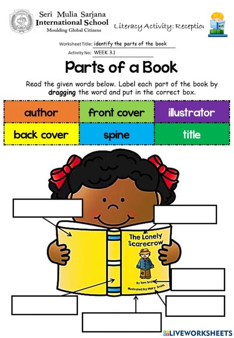 Parts Of A Book Worksheet, Starting A Daycare Center, Book Worksheet, Concepts Of Print, All About Me Printable, Worksheet For Kindergarten, Starting A Daycare, Parts Of A Book, Library Activities