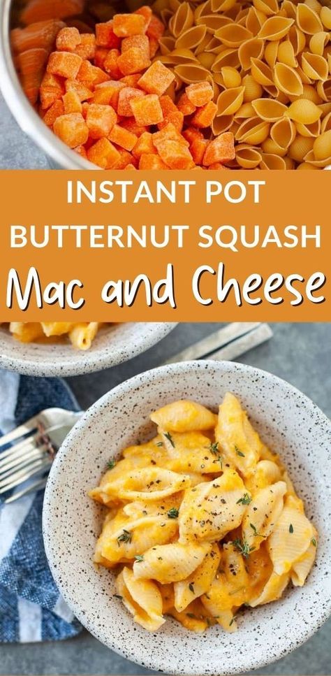 My new favorite fall comfort food – Instant Pot Butternut Squash Mac and Cheese. This dinner is super easy to throw together and is ready in 30 minutes or less! Cheesy Butternut Squash, Butternut Squash Mac And Cheese Recipe, Instant Pot Butternut Squash, Squash Mac And Cheese, Butternut Squash Mac, Frozen Butternut Squash, Butternut Squash Mac And Cheese, Squash Pasta, Fall Comfort Food