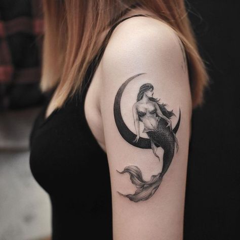 55 Crescent Moon Tattoo Ideas for Perpetual Night Owls Half Moon Tattoo, Virgo Constellation Tattoo, Full Moon Tattoo, Mermaid Tattoo Designs, Totem Tattoo, Mermaid Moon, Crescent Moon Tattoo, Tattoos Mandala, Moon Tattoo Designs