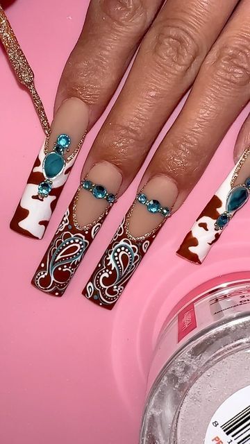 Space Cowgirl Nails, 3xl Nails, Cowboy Nails Design, Cowgirl Nails Designs, Cowgirl Nails, Cowboy Nails, Western Nails, Country Nails, Summer Gel Nails